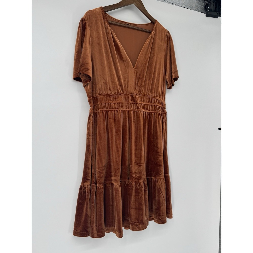 Orange Velvet Dress Women's Cocktail Party Dress Fall Winter Babydoll Fit Flare - Picture 2 of 9